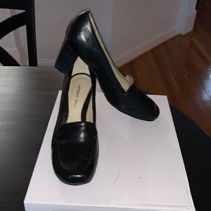 Antonio Melani Black Leather Block Heel Pump